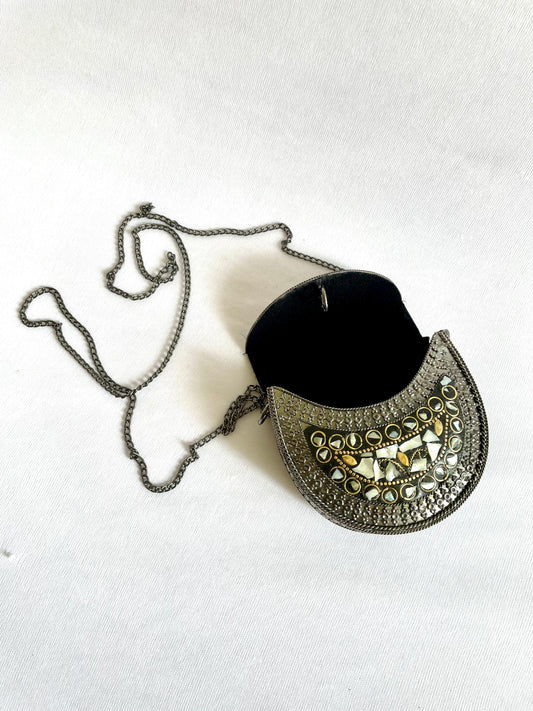 White and black stone sling bag
