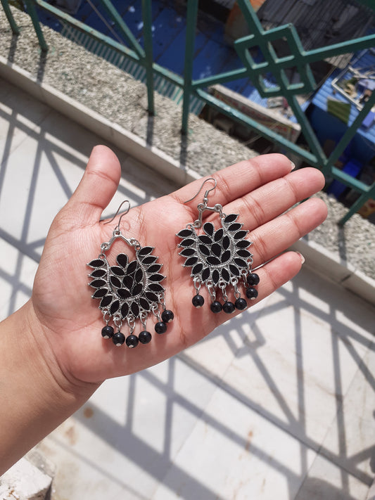 Black beaded hanging earrings
