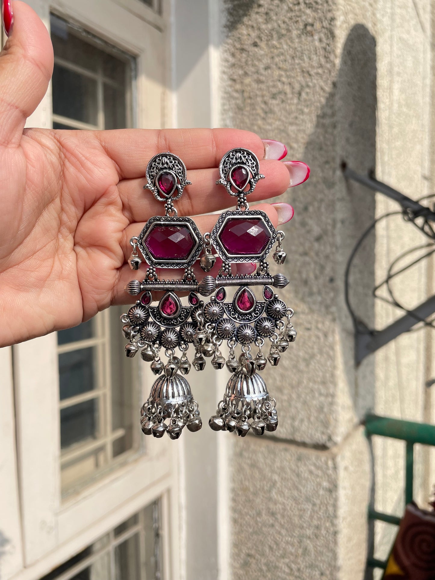 Silver kashmiri jhumkas