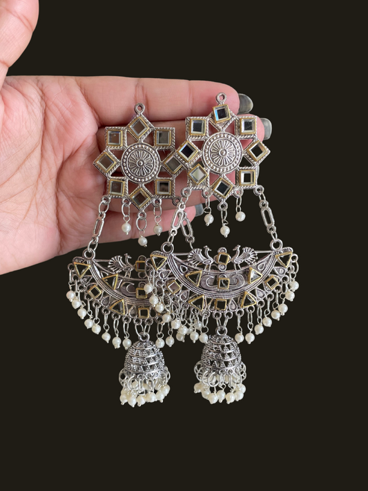 Dual tone long earrings