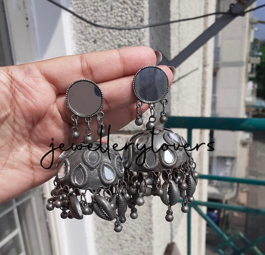 Mirror black metal jhumka