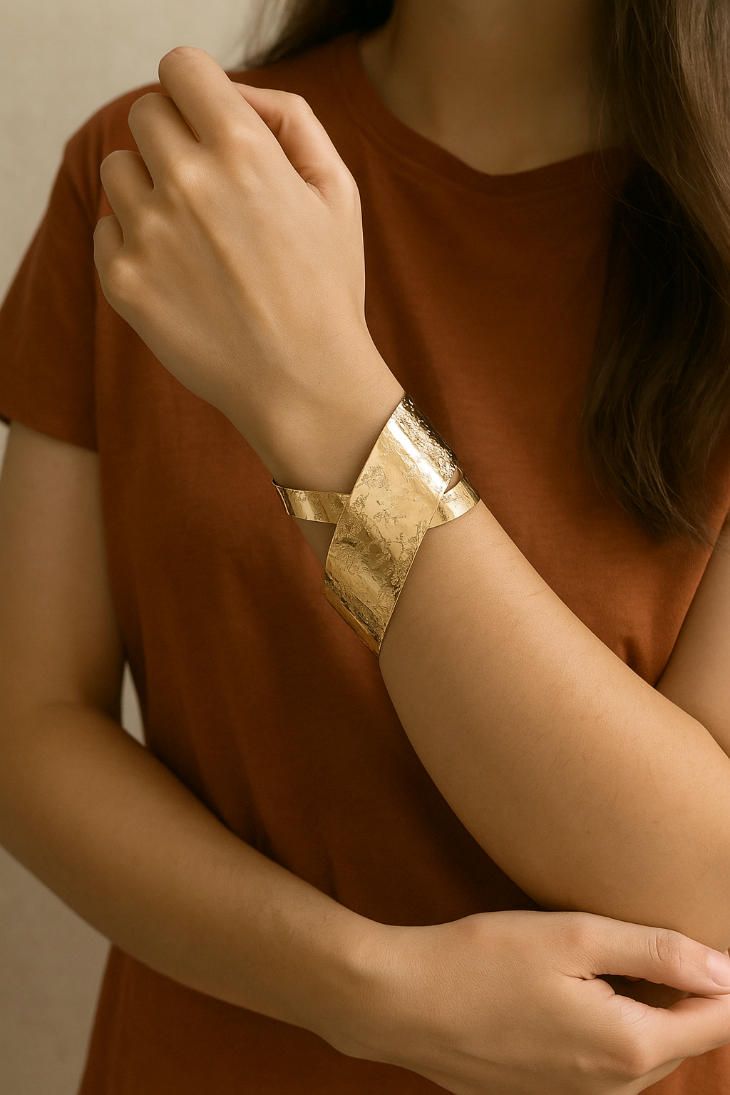 Shop bold crossed cuff bracelet - antique gold finish at Jewellery Lovers. Anti-tarnish, trendy & perfect for daily or festive wear. Free shipping available. jewellerylovers