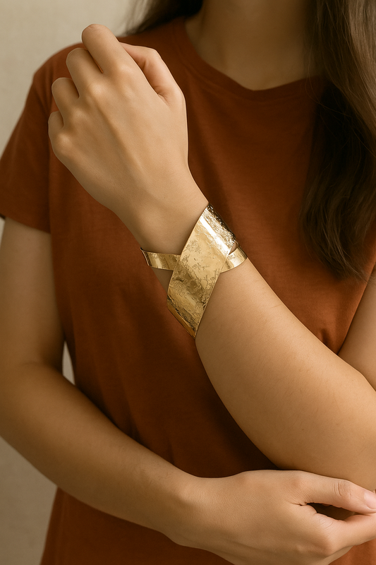 Shop bold crossed cuff bracelet - antique gold finish at Jewellery Lovers. Anti-tarnish, trendy & perfect for daily or festive wear. Free shipping available. jewellerylovers