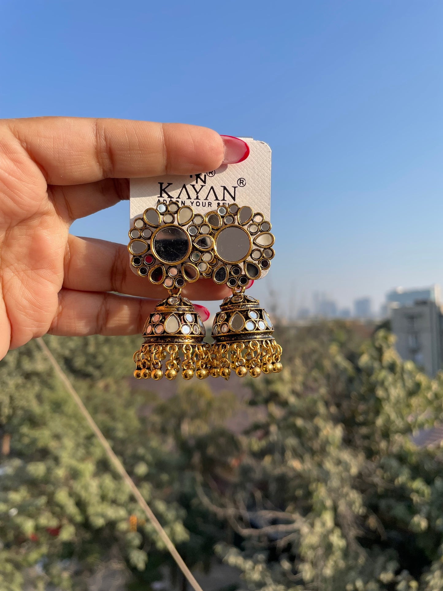 Mirror golden jhumka jewellerylovers